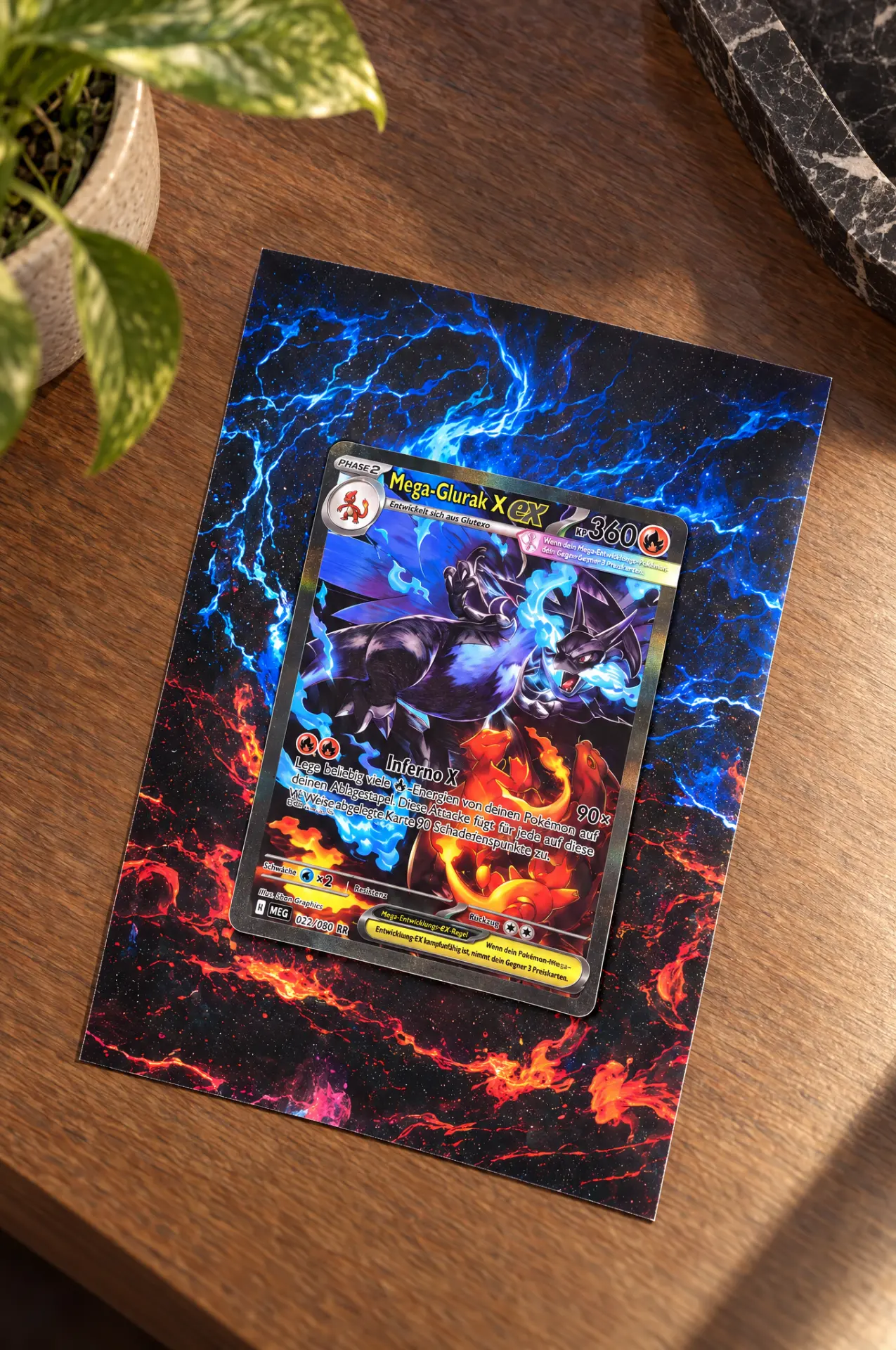 Infinity Design mit Mega-Glurak-X-Karte und Flammen-Fotodruck